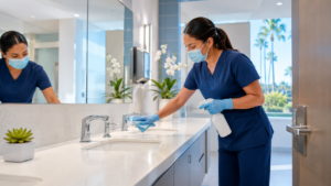 How Restroom Sanitation Reduces Cross-Contamination Risk in California Medical Buildings?